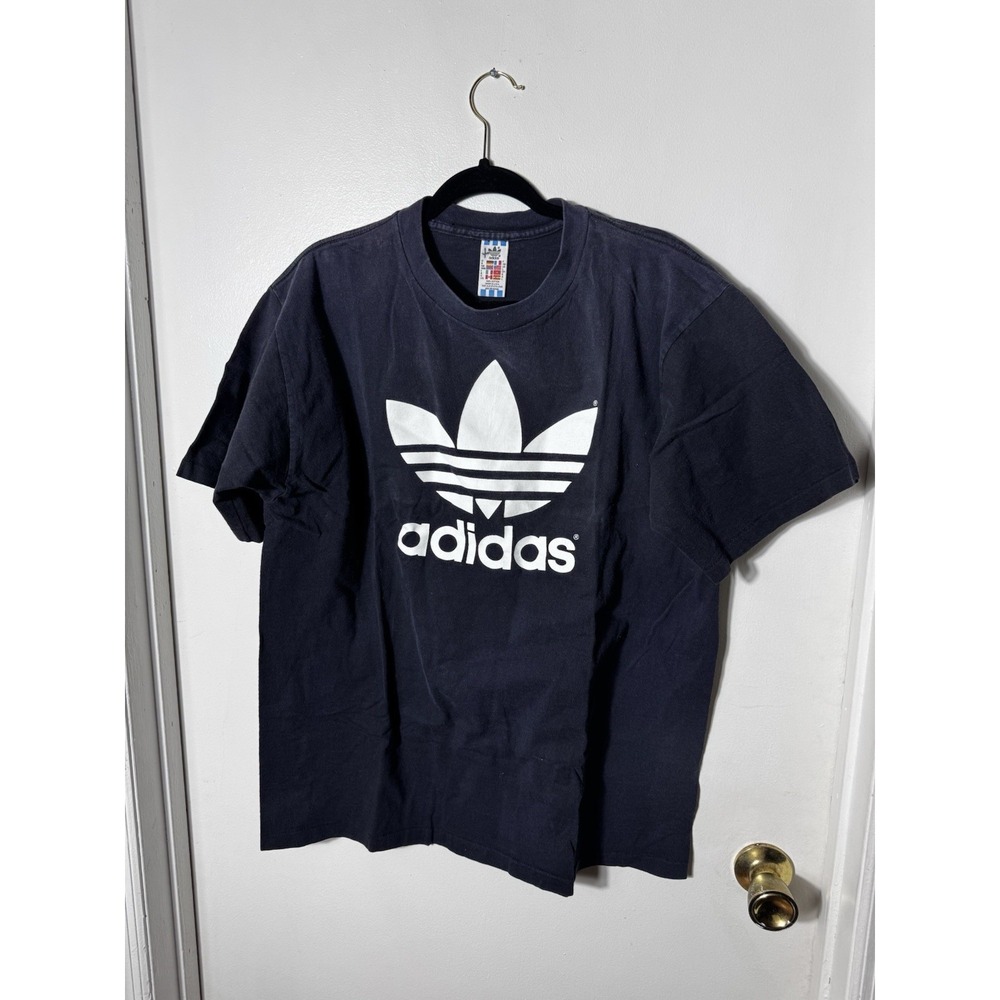 Vintage 90s Adidas Trefoil T-Shirt Large Black Made in USA Mens Single Stitch
